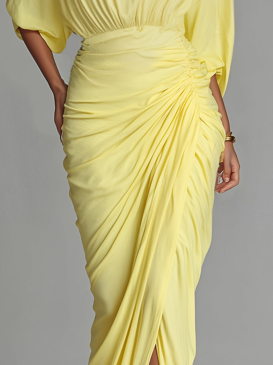 Lumbre | Vestido Maxi Cómodo en Mezcla Amarillo Vivo
