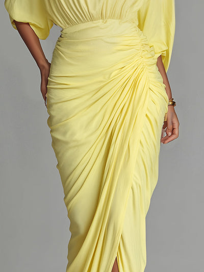 Lumbre | Vestido Maxi Cómodo en Mezcla Amarillo Vivo