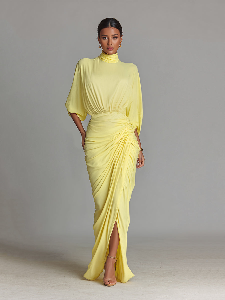 Lumbre | Vestido Maxi Cómodo en Mezcla Amarillo Vivo