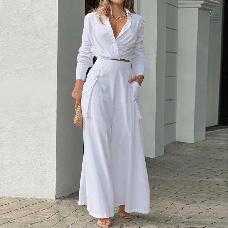 Liria | Conjunto de verano con camisa anudada y pantalón palazzo de cintura alta